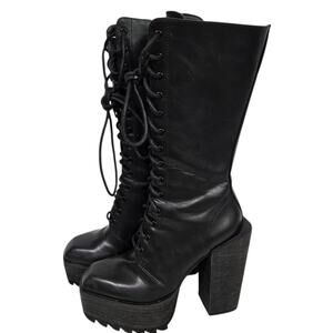 Darker Wavs Flanger Chunky Platform Boot Combat Black Square Toe Angular Retro 7